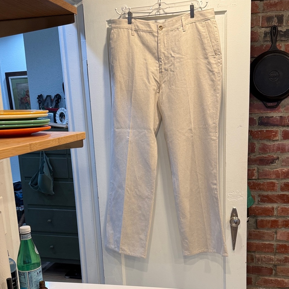 Seven for all mankind Men's Oatmeal cotton linen blend Pants - Picture 4 of 6